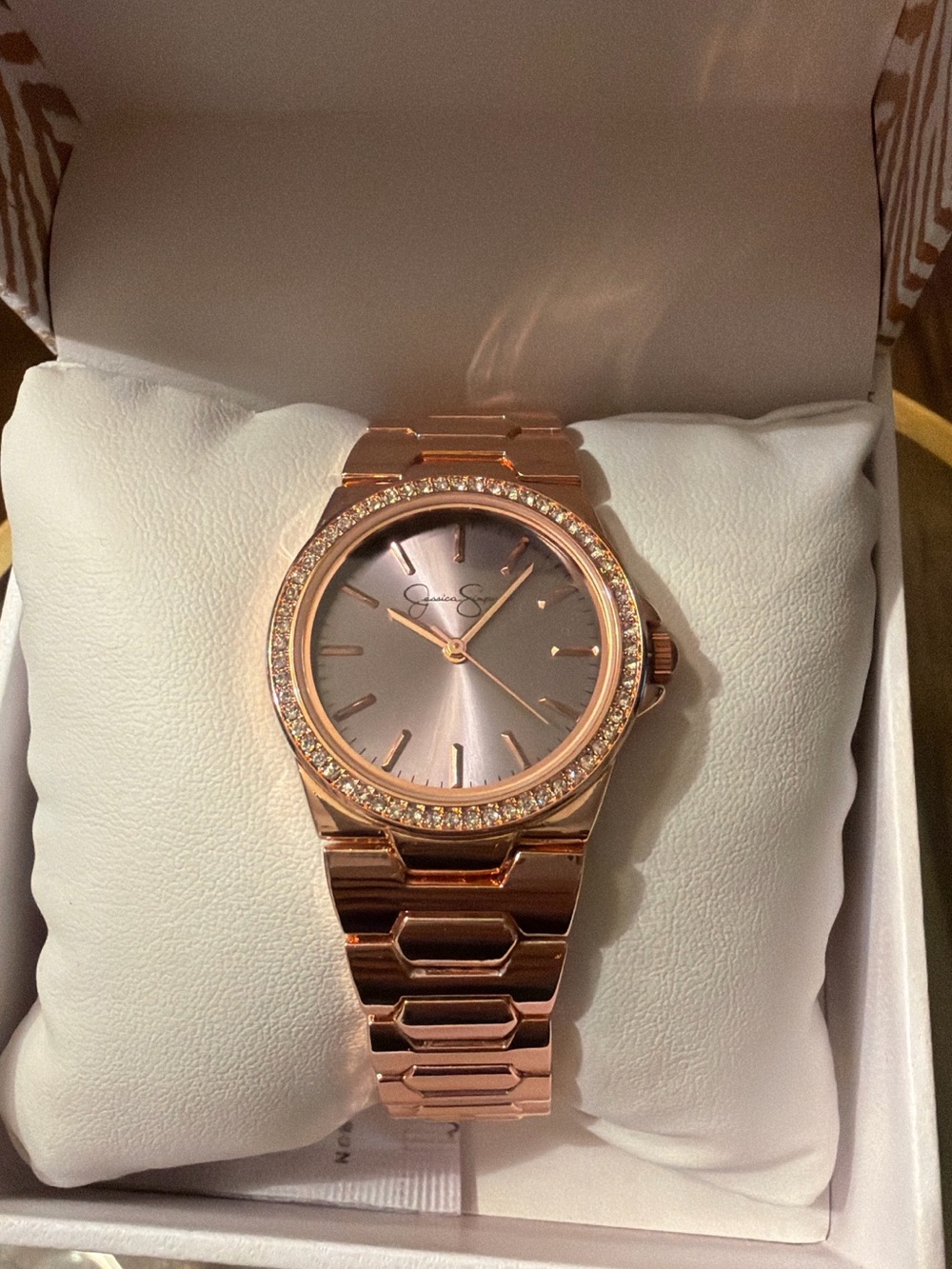 Jessica Simpson Rose Gold Crystal Bezel Bracelet Watch